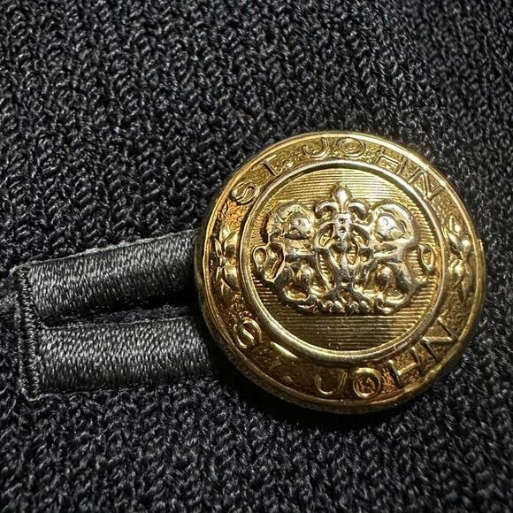 ST. JOHN Basics Santana Knit Button Front Blazer Jacket Black w/ Gold Buttons 10 - Picture 7 of 15